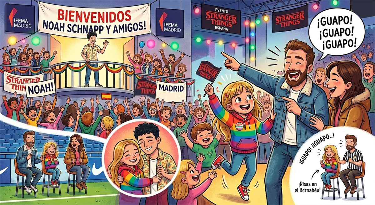 Ilustración del cuento La visita al IFEMA para conocer a Noah Schnapp