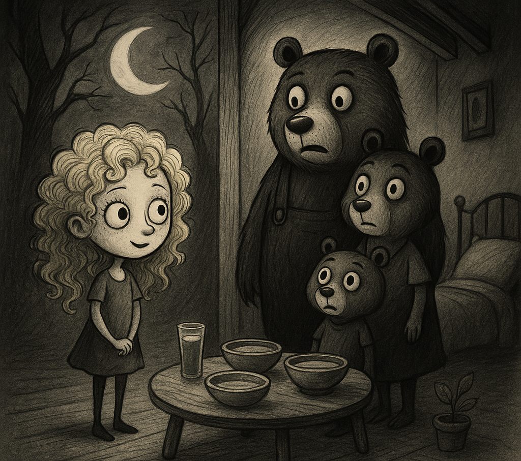 Ilustración del cuento Ricitos de Oro y la Casa Extraña